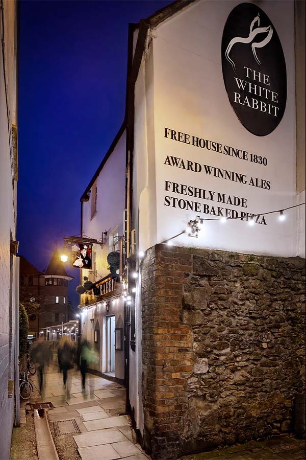 Exterior of pub at night