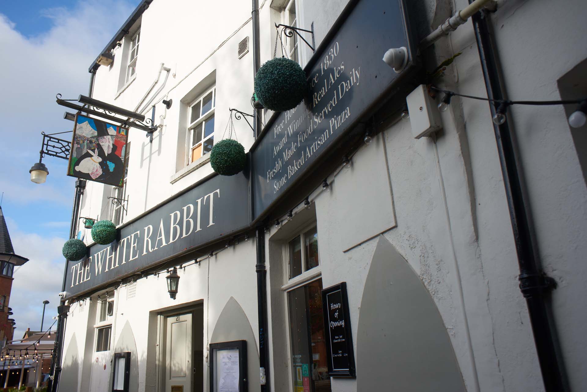 Outside of pub on a sunny day